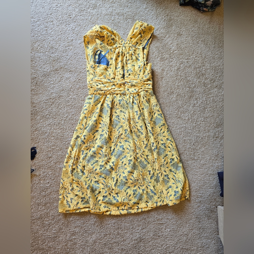 Plenty Tracy Reese Niki Dress In Gardentrellis Style Yellow/blue - Picture 3 of 9